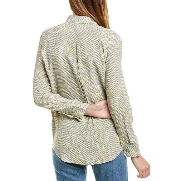 EQUIPMENT Grey & Yellow Button Up Shirt Geometric Snakeskin Blouse Silky Top - Picture 3 of 16